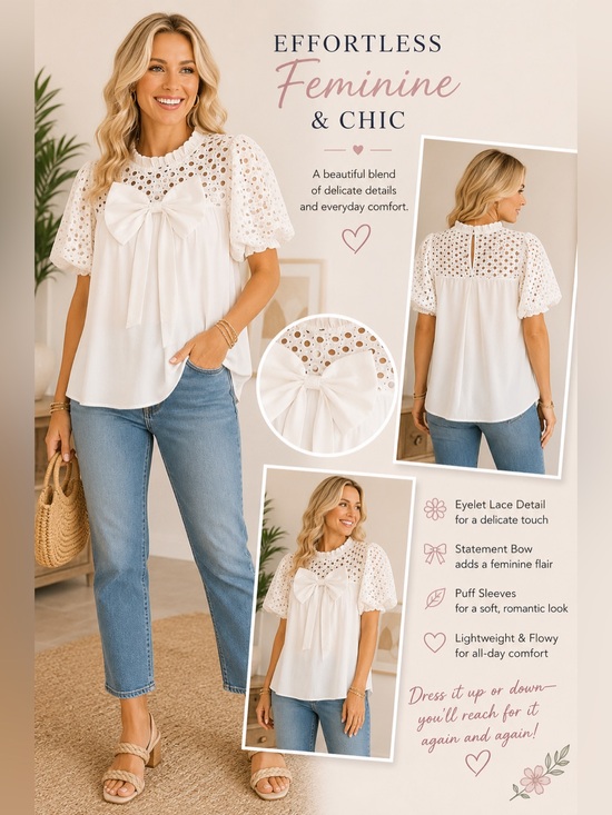 Jodifl Tops - Jodifl White Eyelet Bow Blouse Size M